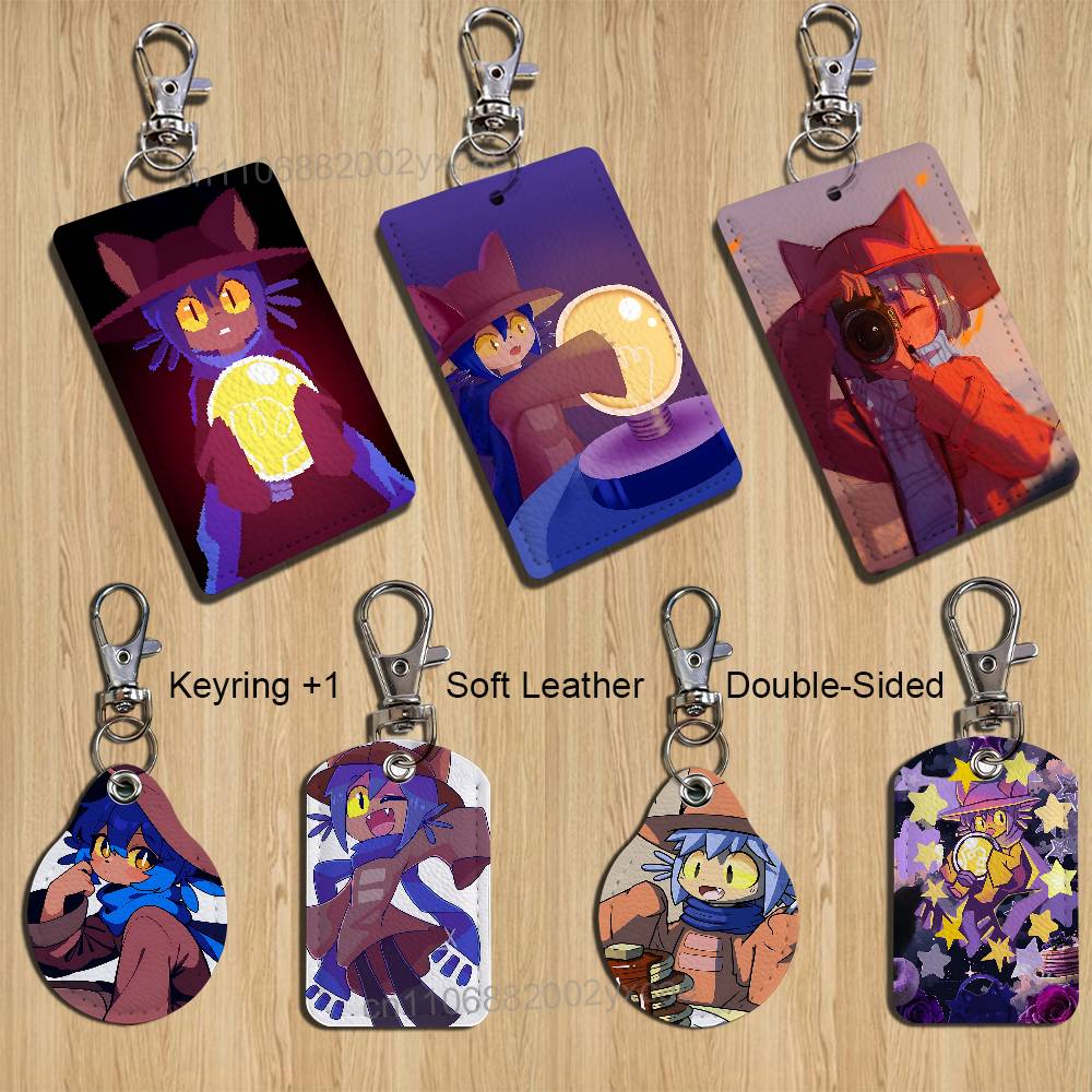 Leatherwork Keychain - かわいいニコゲーム OneShot ホルダー銀行ビジネスワークカードホルダー学生カードケースバスカードキーホルダー