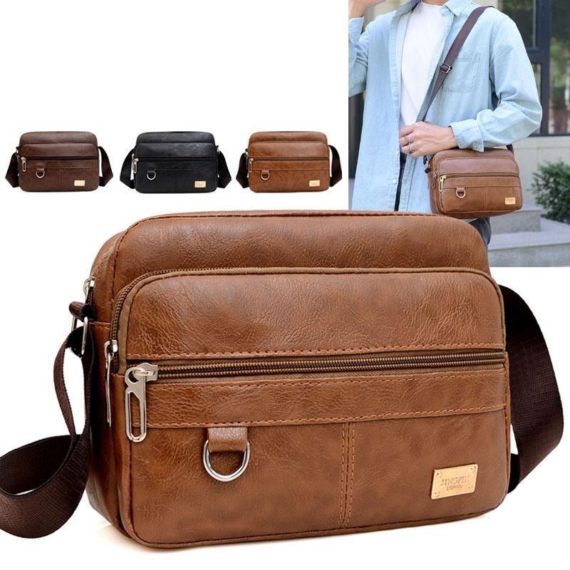 Leather Work Bag Laptop - レザーメンズスリングバッグメッセンジャーショルダークロスボディバッグ大容量ハンドバッグ多機能ワークバッグ