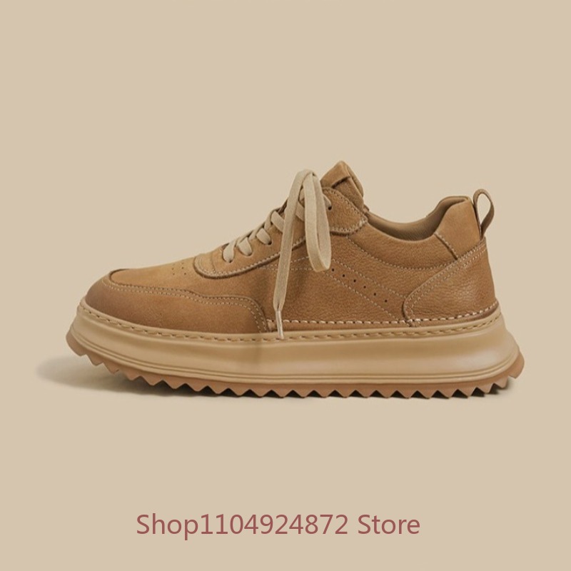 Leather Work Oxfords - 英国風厚底カジュアルスニーカー メンズ ローカット ワーク レトロ ファッション