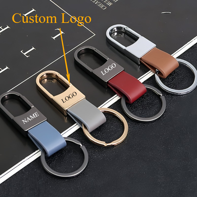 Leatherwork Keychain - ファッション革キーホルダーカスタムロゴ名レーザー彫刻キーリングホルダーチャーム車の金属女性男性キーチェーンアクセサリー gif