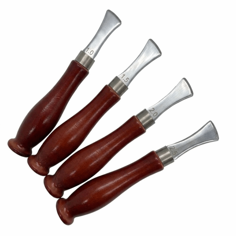 Leatherwork Edge Beveler - 4個入り精密ベベラー革漉き器、滑らかな木製ハンドル、4サイズの漉き刃、エッジクリーサーツール1.0/1.5/2.0/2.5mm