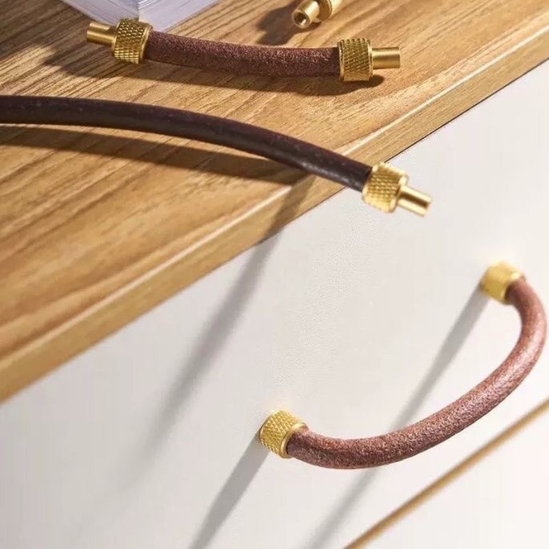 Leatherwork Hardware - 真鍮+革製キャビネットプルハンドル 環境に優しいモダンキャビネットドア引き出し家具金物ハンドル 北欧風