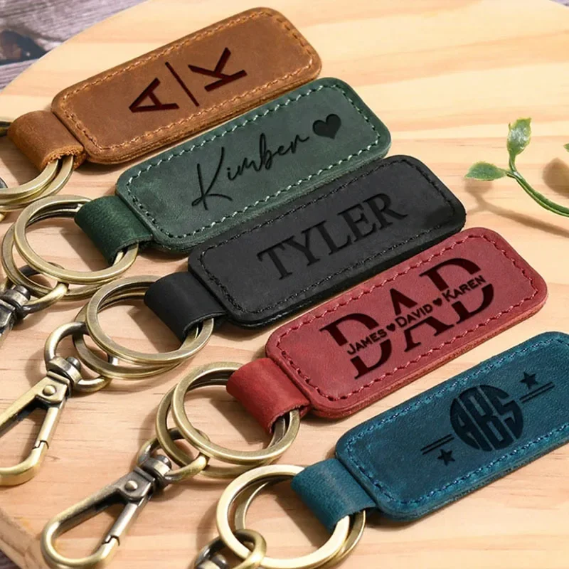Leatherwork Keychain - 男性と女性のためのパーソナライズされた革のキーホルダー,ヴィンテージキーリング,会社とホテル,名前と番号,レーザー彫刻