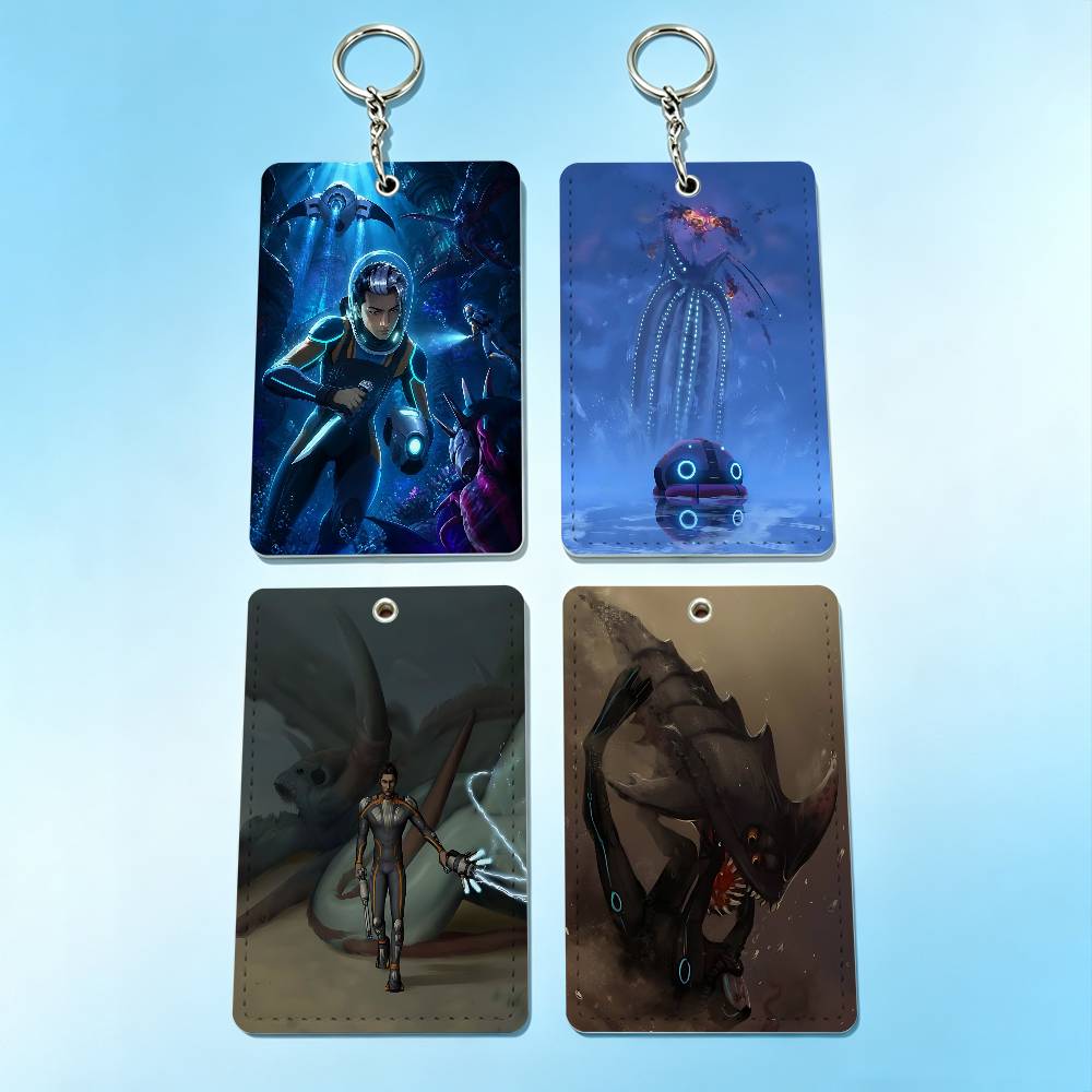Leatherwork Keychain - ホットゲーム S-Subnautica 2 バッジホルダーキーホルダー銀行ビジネスワークカードホルダー学生カード保護ケースバスカード