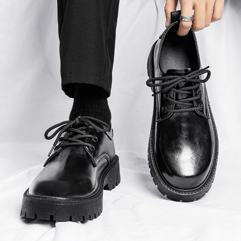 Leather Work Oxfords - メンズレザーカジュアルシューズ 快適なレースアップワークシューズ 男性用 軽量ブラックオックスフォードシューズ メンズ ザパトス