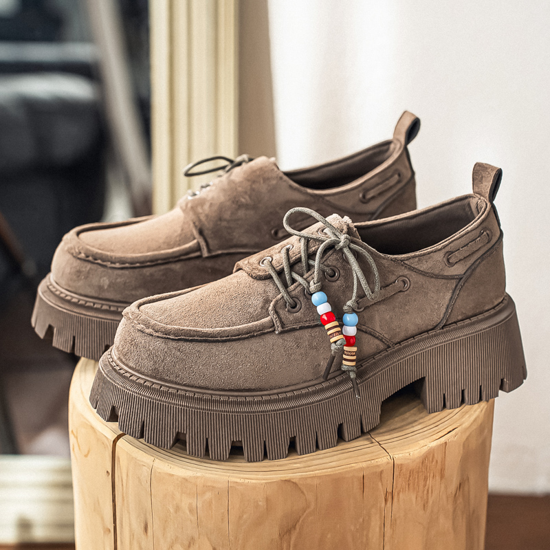 Leather Work Oxfords - メンズ厚底ダービーワークブーツレトロレースアップオックスフォード厚底通気性のあるローカットシューズ毎日の通勤やカジュアルに最適