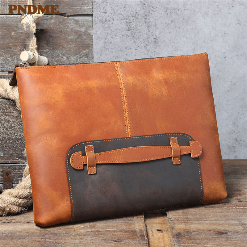 Leather Work Bag Laptop - ヴィンテージ ハンドメイド 本革 大容量 メンズ クラッチバッグ