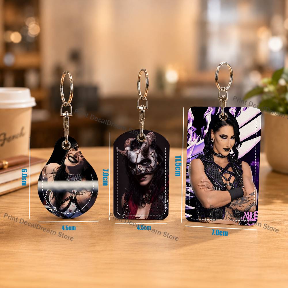 Leatherwork Keychain - R-Rhea Ripley レスラーホルダーキーホルダー エアタグ用 銀行ビジネスワークカードホルダー 学生カード保護ケース