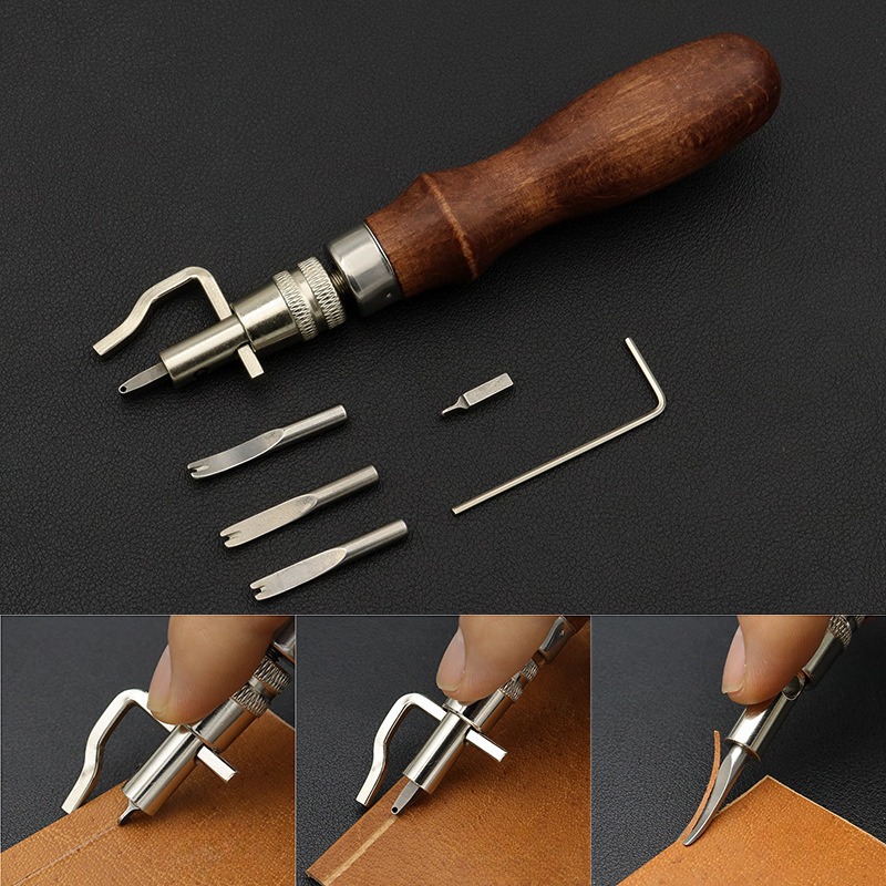 Leatherwork Edge Beveler - 7 in 1プロ調整可能レザーステッチンググルーバー＆折り目加工エッジベベラー革工芸キット彫刻切削工具