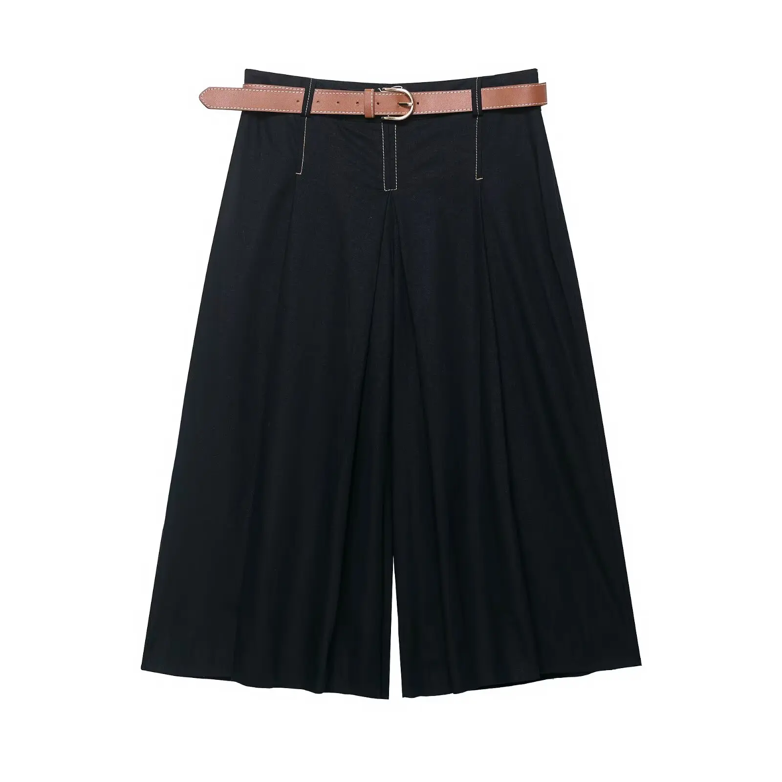 Leather Work Overalls - レディースバミューダショーツ、ドレッシーカジュアル、ハイウエスト、夏用、ワーク、伸縮性ウエスト、プリーツ、ポケット付きドレスショーツ
