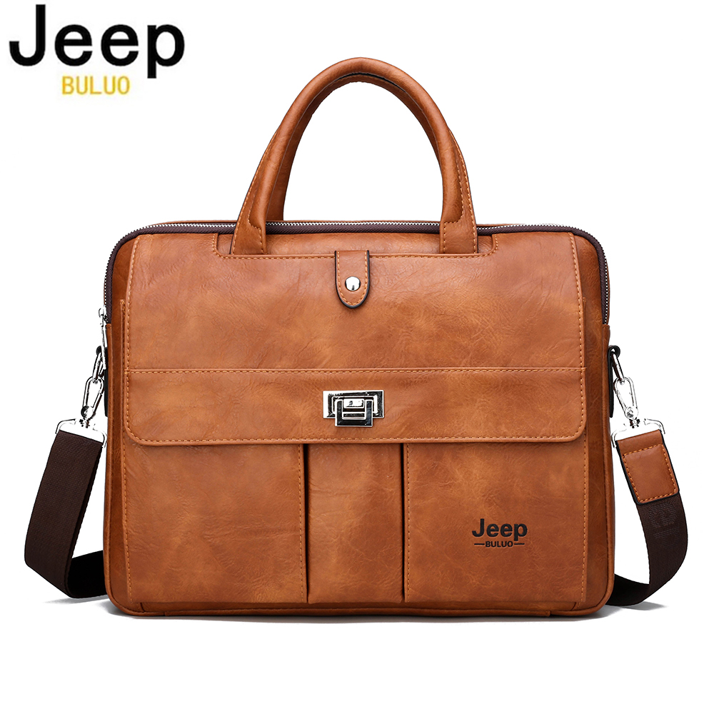 Leather Work Bag Laptop - Jeep Buluo メンズ レザー ブリーフケース 14