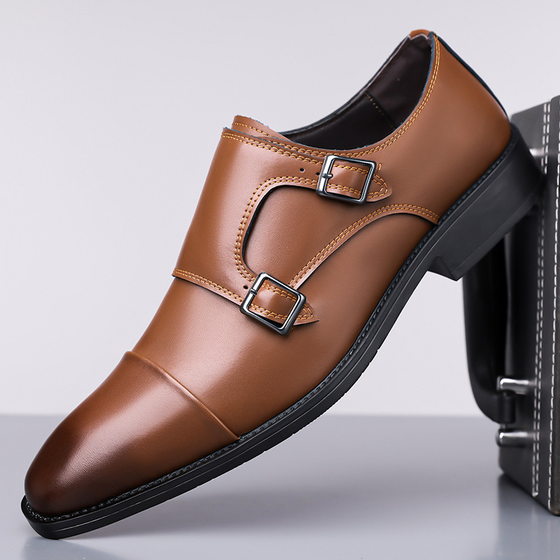 Leather Work Oxfords - メンズフォーマルレザーオックスフォードシューズ、ビジネス用三連オフィスドレスシューズ、快適なスリッポンワークシューズ
