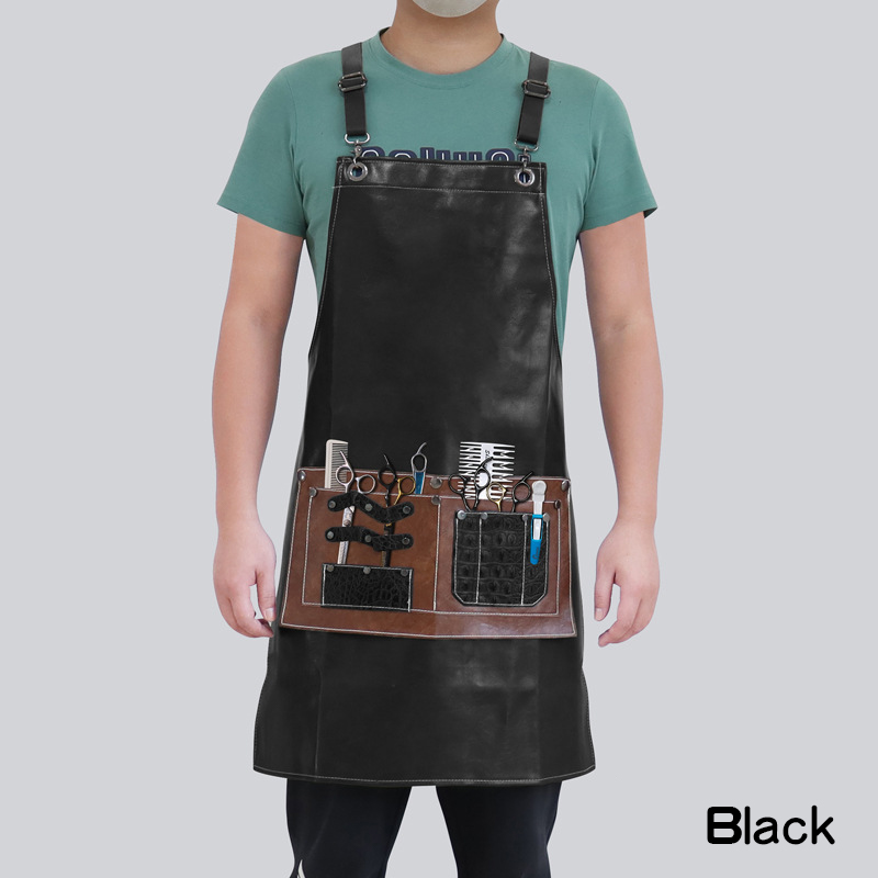 Leather Work Overalls - カスタムロゴ付きPUレザーエプロン,防水,防汚,木工服,自動車修理店,大きな耐久性のあるポケット