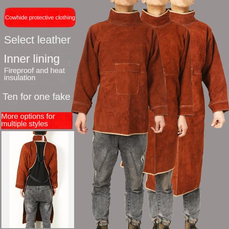 溶接機保護カバー牛革抗火傷溶接作業服難燃性保護服革エプロンコ - Leather Work Overalls のレビューと価格