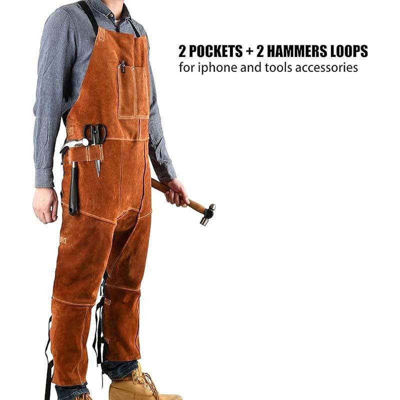 メンズジャンプスーツパンツプリントロゴレザー溶接溶接高温耐性 - Leather Work Overalls のレビューと価格