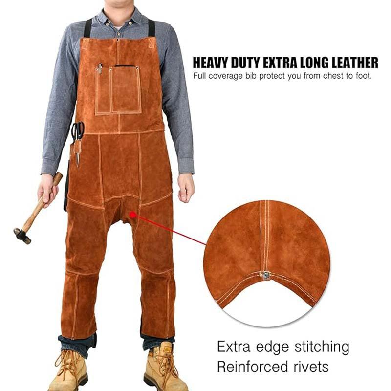 メンズジャンプスーツパンツプリントロゴレザー溶接溶接高温耐性 - Leather Work Overalls のレビューと価格