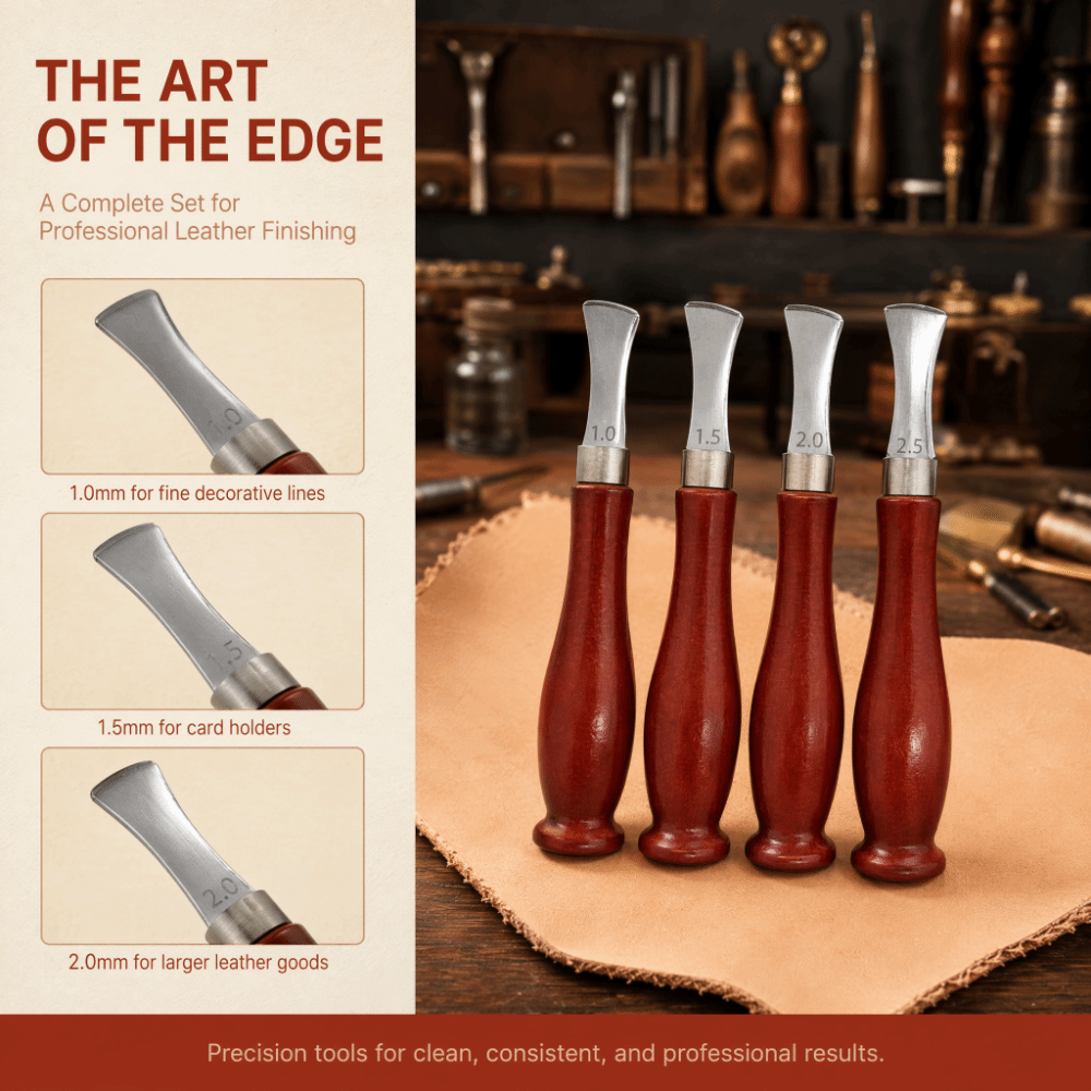 4個入り精密ベベラー革漉き器、滑らかな木製ハンドル、4サイズ - Leatherwork Edge Beveler のレビューと価格