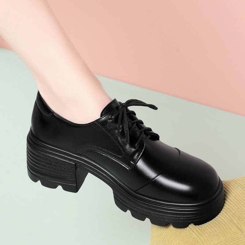 6cmレトロ通気性快適厚底プラットフォームシューズ2025秋 - Leather Work Oxfords のレビューと価格