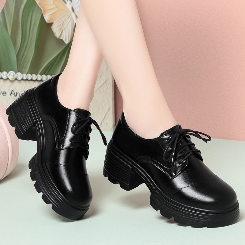 6cmレトロ通気性快適厚底プラットフォームシューズ2025秋 - Leather Work Oxfords のレビューと価格