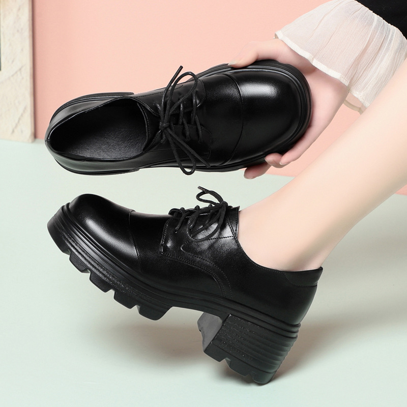 6cmレトロ通気性快適厚底プラットフォームシューズ2025秋 - Leather Work Oxfords のレビューと価格