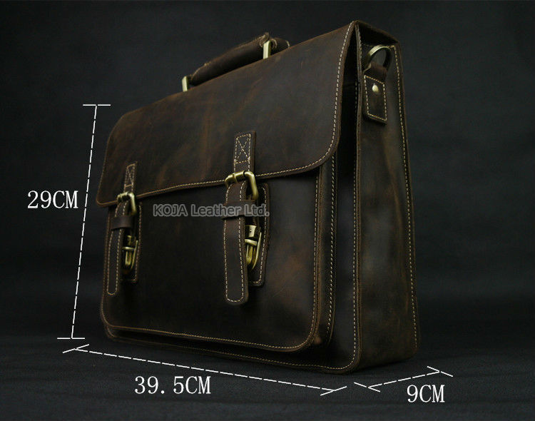 男性用クレイジーホースヴィンテージレザーバッグ,15インチノ - Leather Work Bag Laptop のレビューと価格