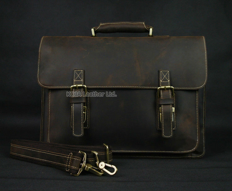 男性用クレイジーホースヴィンテージレザーバッグ,15インチノ - Leather Work Bag Laptop のレビューと価格