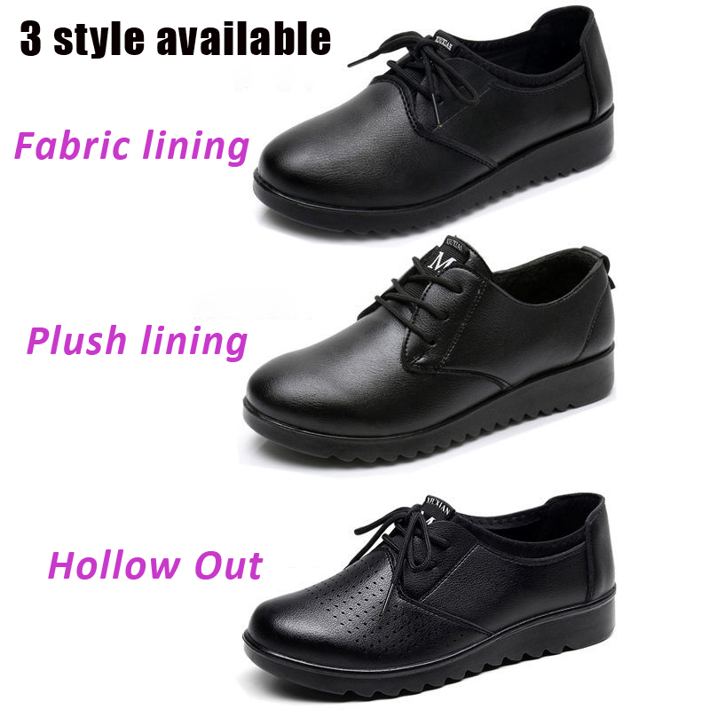 ソリッドブラックオックスフォードシューズ 女性用ワークレザー - Leather Work Oxfords のレビューと価格