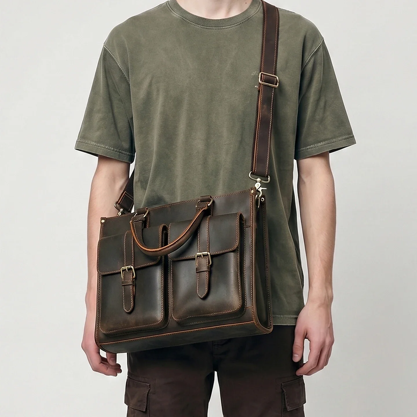 ヴィンテージ本革メンズクロスボディショルダーブリーフケースク - Leather Work Bag Laptop のレビューと価格