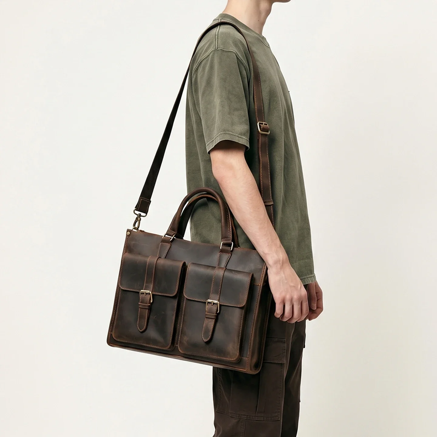 ヴィンテージ本革メンズクロスボディショルダーブリーフケースク - Leather Work Bag Laptop のレビューと価格