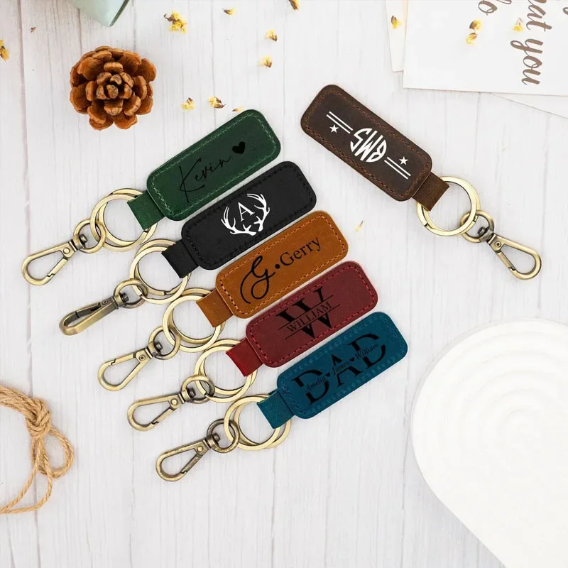 男性と女性のためのパーソナライズされた革のキーホルダー,ヴィ - Leatherwork Keychain のレビューと価格