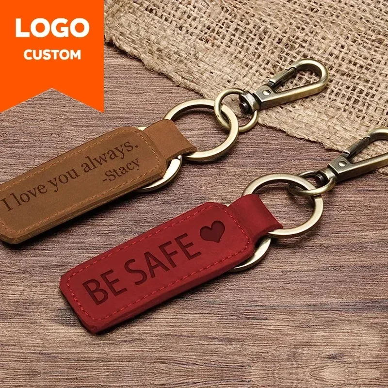 男性と女性のためのパーソナライズされた革のキーホルダー,ヴィ - Leatherwork Keychain のレビューと価格