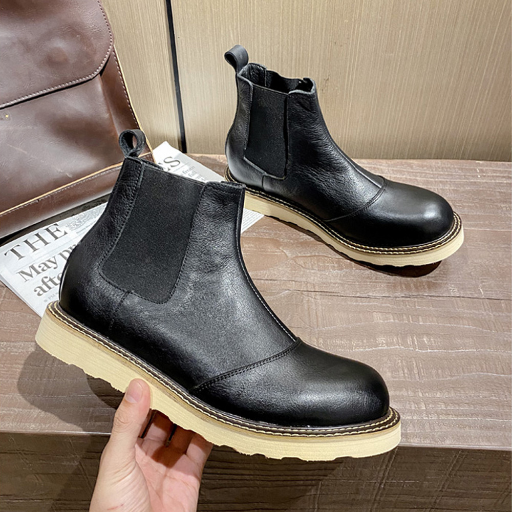 レトロメンズ本革チェルシーブーツハイカットレザーシューズアウ - Leather Work Oxfords のレビューと価格