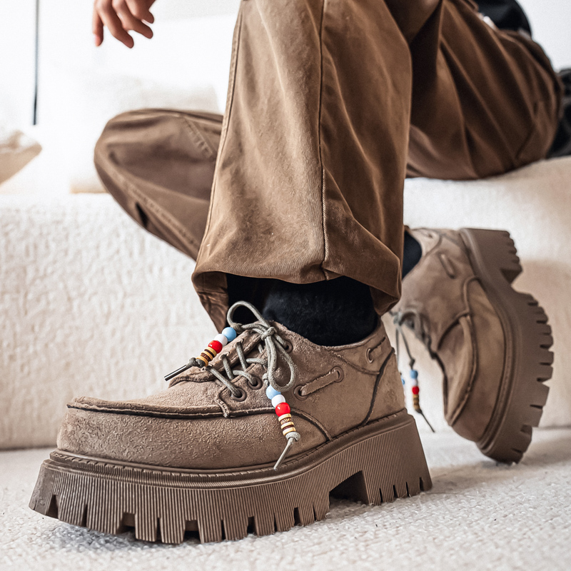 メンズ厚底ダービーワークブーツレトロレースアップオックスフォ - Leather Work Oxfords のレビューと価格