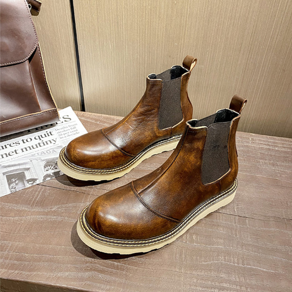 レトロメンズ本革チェルシーブーツハイカットレザーワークシュー - Leather Work Oxfords のレビューと価格