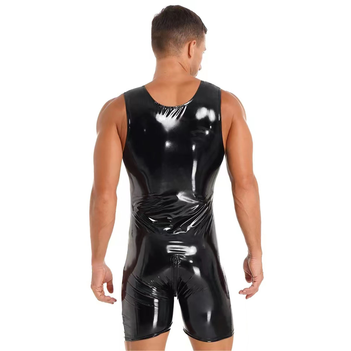 男性用ミラーブライトレザージャンプスーツ、セクシーなジッパー - Leather Work Overalls のレビューと価格