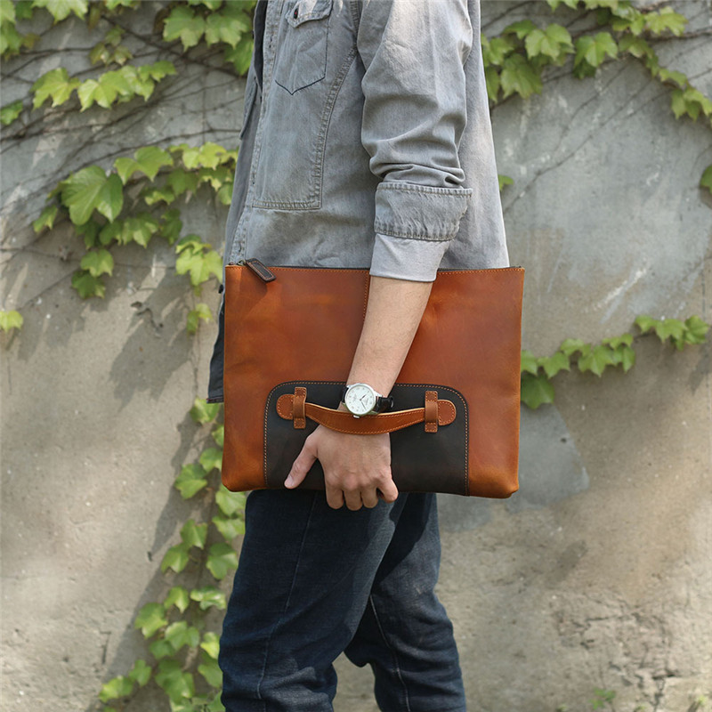 ヴィンテージ ハンドメイド 本革 大容量 メンズ クラッチバ - Leather Work Bag Laptop のレビューと価格