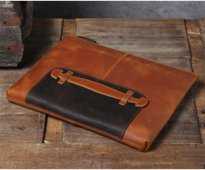 ヴィンテージ ハンドメイド 本革 大容量 メンズ クラッチバ - Leather Work Bag Laptop のレビューと価格