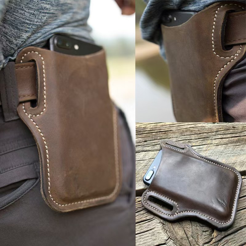 アウトドア収納レトロ馬革製携帯電話ウエストバッグ、ベルト装着 - Leather Work Bag Laptop のレビューと価格