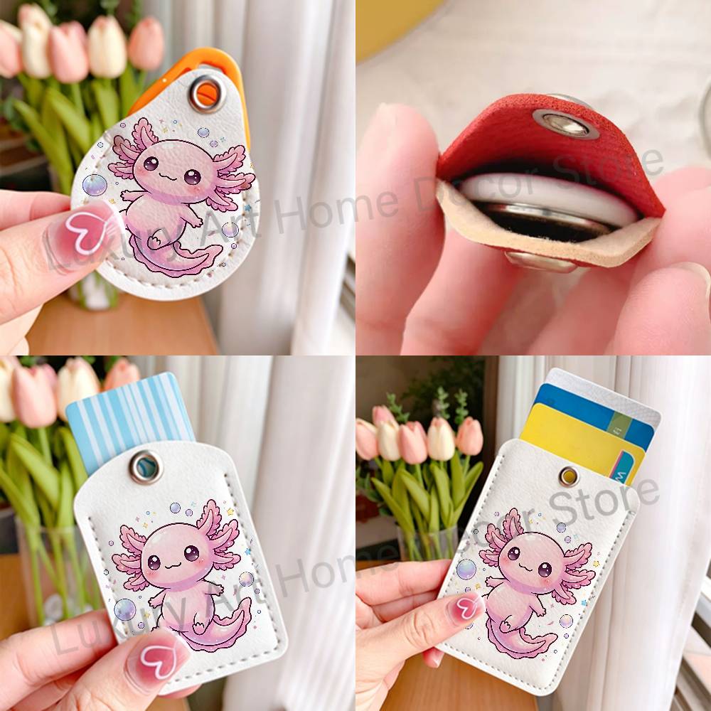 かわいいピンクの A-Axolotl 漫画ホルダーキーホルダ - Leatherwork Keychain のレビューと価格
