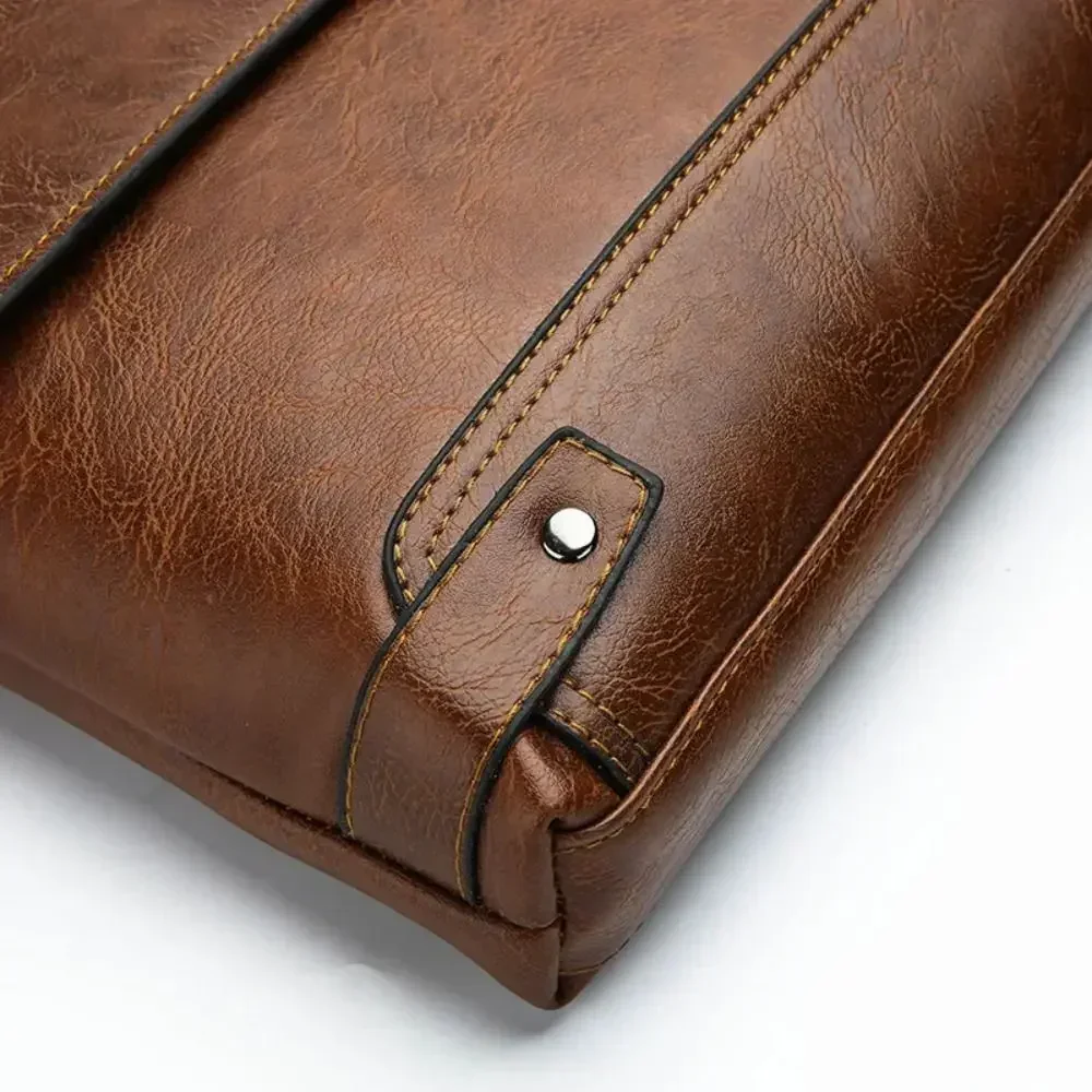 男性用PUレザーブリーフケース,ショルダーバッグ,クロスオー - Leather Work Bag Laptop のレビューと価格