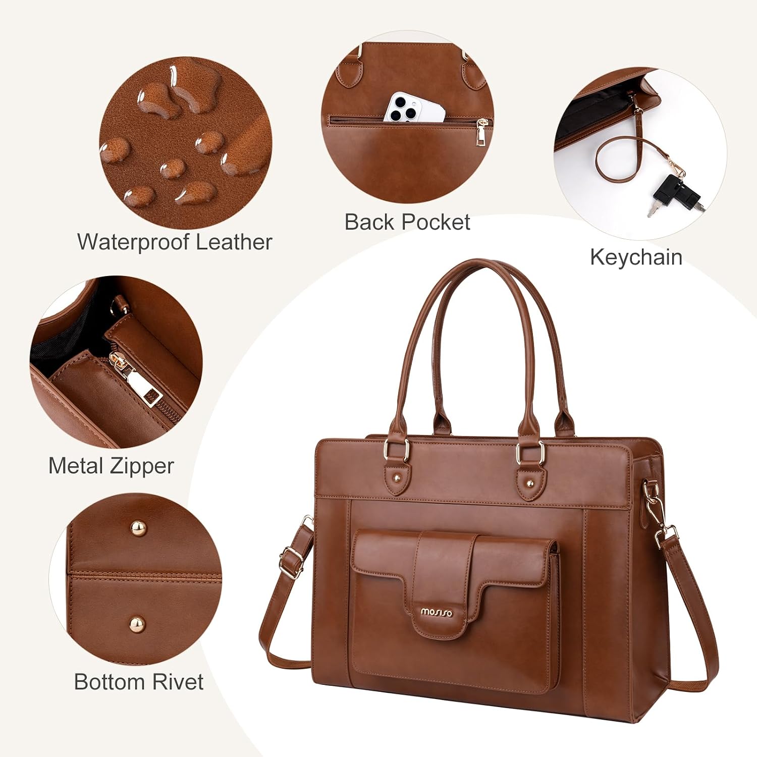 MOSISO ラップトップトートバッグ 女性用 15.6イン - Leather Work Bag Laptop のレビューと価格