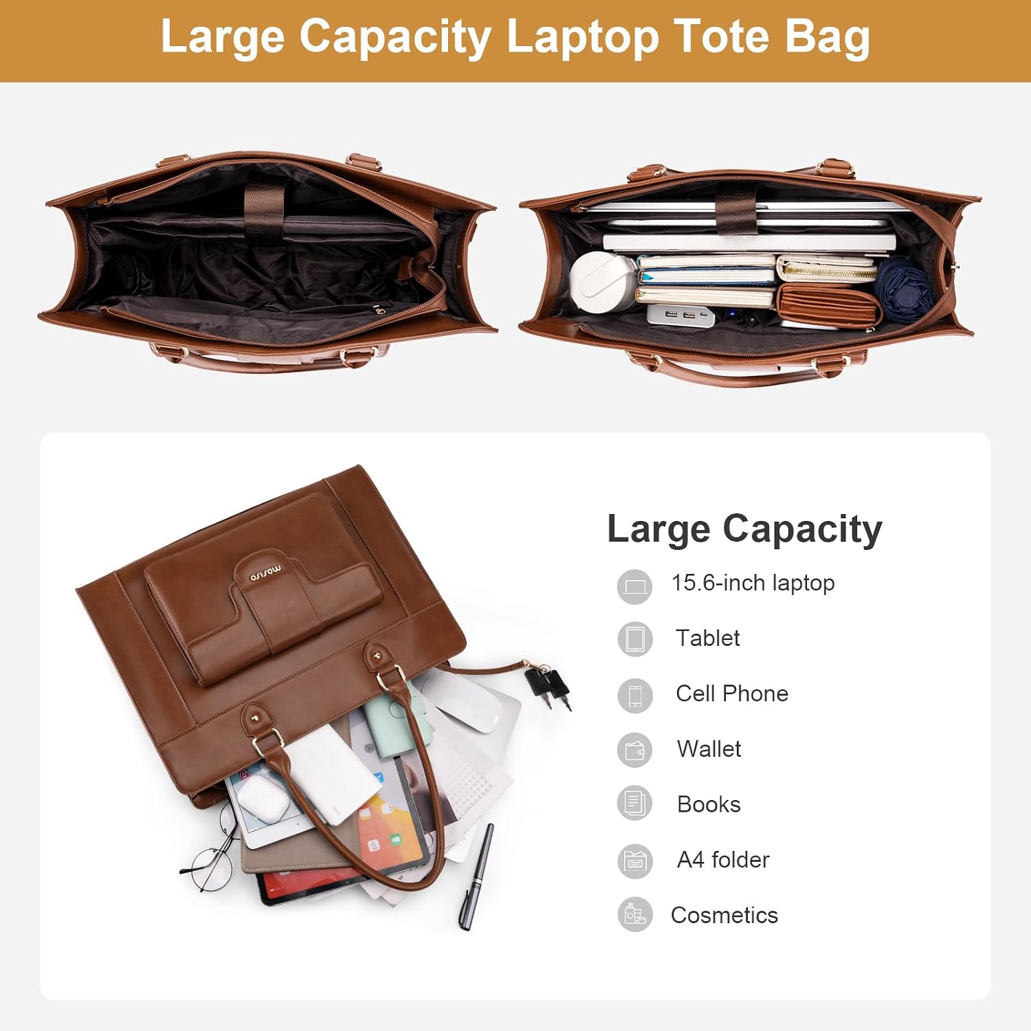 MOSISO ラップトップトートバッグ 女性用 15.6イン - Leather Work Bag Laptop のレビューと価格