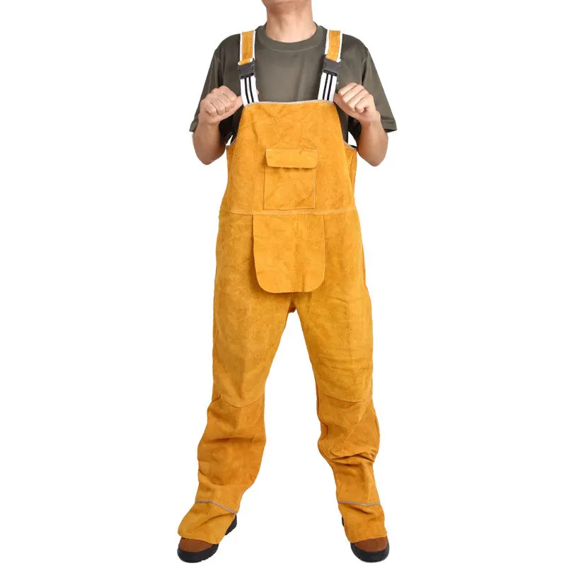 男性用牛革溶接ビブオーバーオール,耐摩耗性,保護服,難燃性, - Leather Work Overalls のレビューと価格
