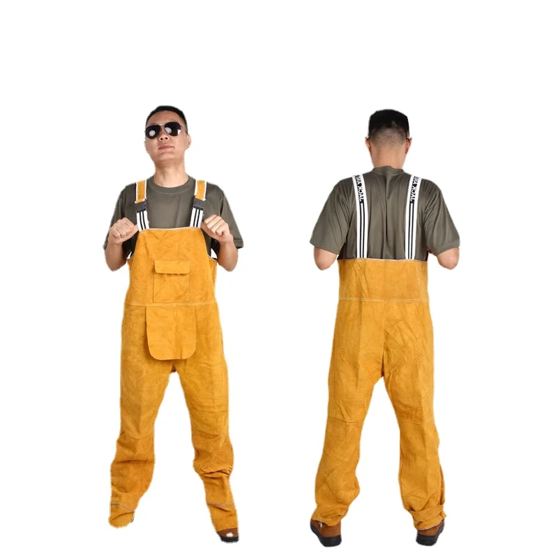 男性用牛革溶接ビブオーバーオール,耐摩耗性,保護服,難燃性, - Leather Work Overalls のレビューと価格
