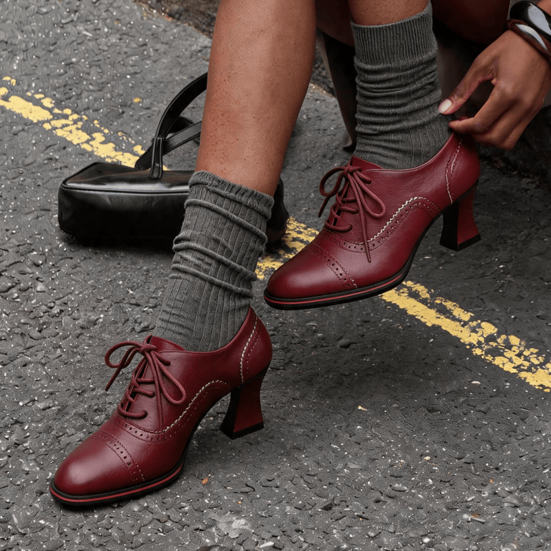 レディース フェイクレザー ブローグ オックスフォード ヒー - Leather Work Oxfords のレビューと価格