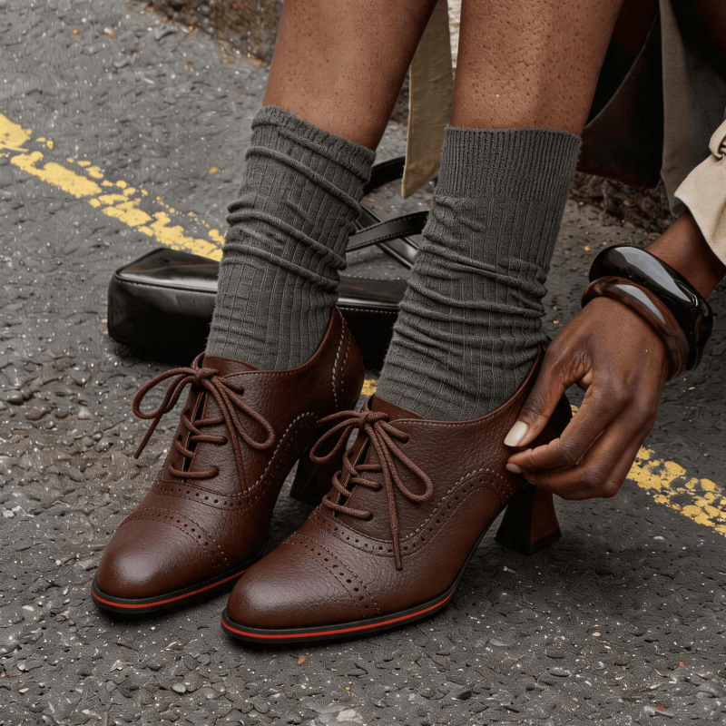 レディース フェイクレザー ブローグ オックスフォード ヒー - Leather Work Oxfords のレビューと価格