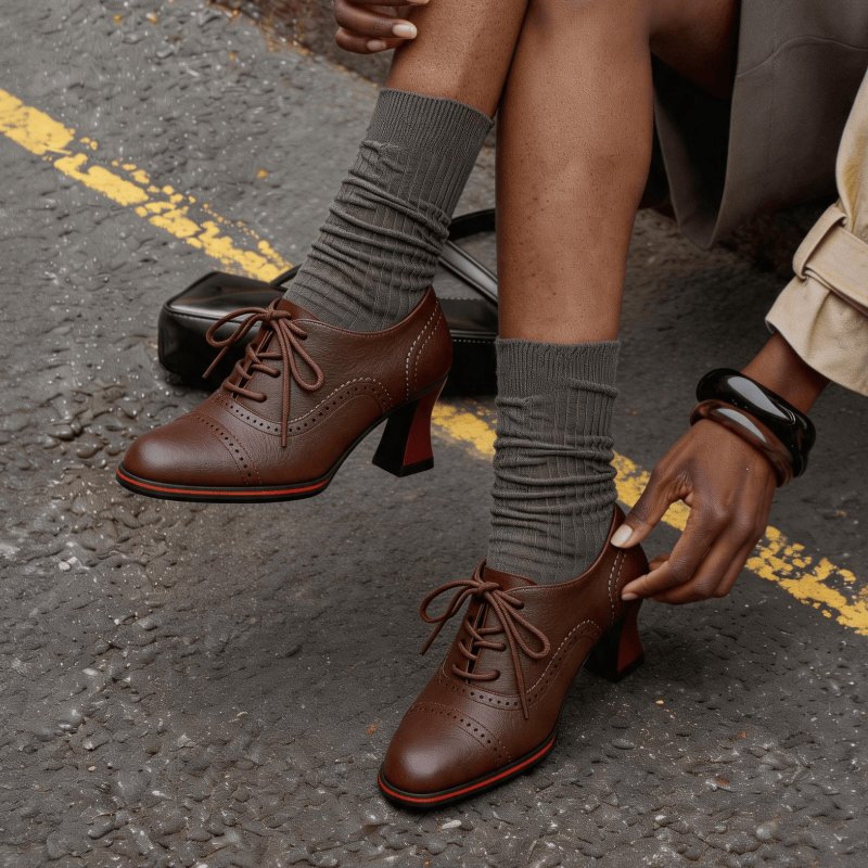 レディース フェイクレザー ブローグ オックスフォード ヒー - Leather Work Oxfords のレビューと価格