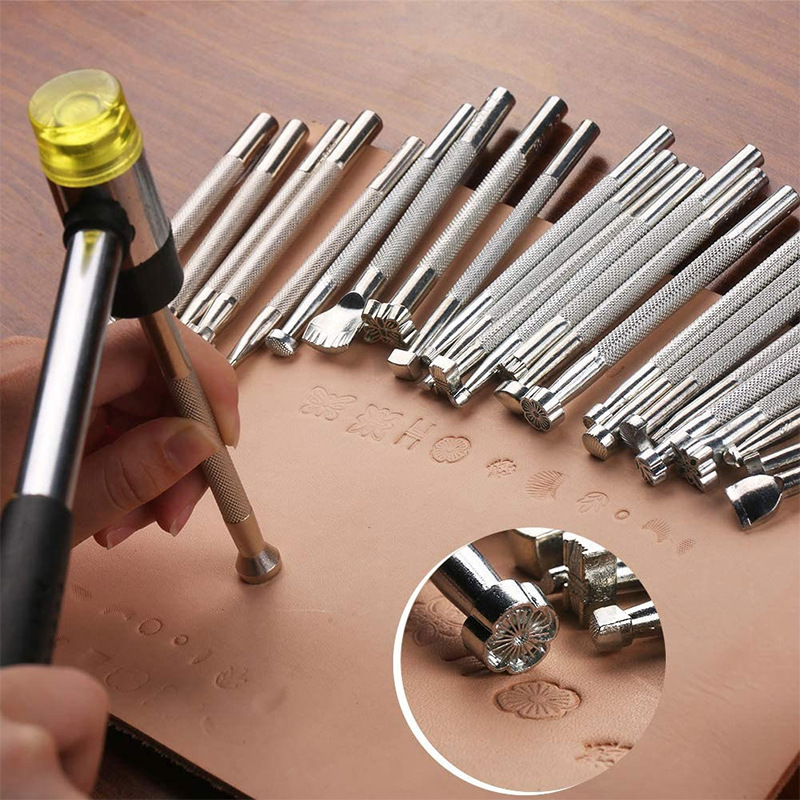 職人技DIY革工具革彫刻印刷工具20点セット印刷パンチング革 - Leatherwork Hammer のレビューと価格