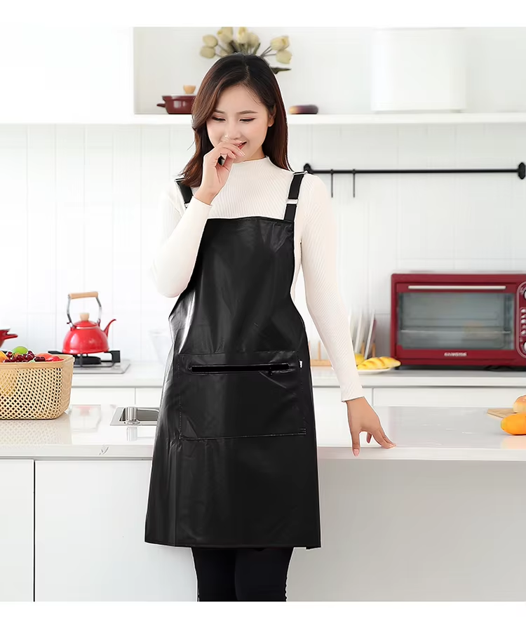 防水耐油レザーエプロン女性のファッションストラップホームキッ - Leather Work Overalls のレビューと価格
