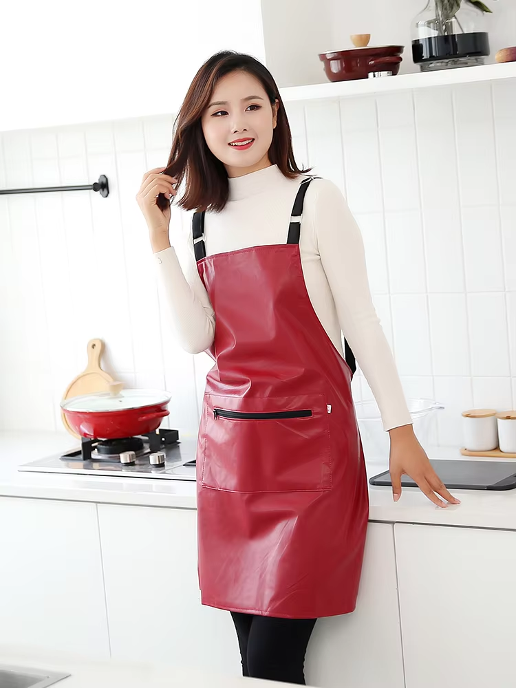 防水耐油レザーエプロン女性のファッションストラップホームキッ - Leather Work Overalls のレビューと価格